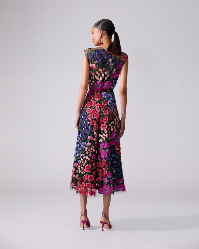 Floral-Embroidered Tulle Dress