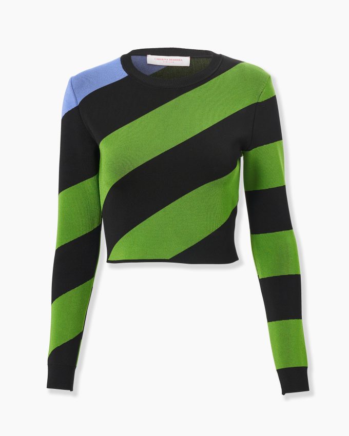 Diagonal Stripe Cropped Sweater