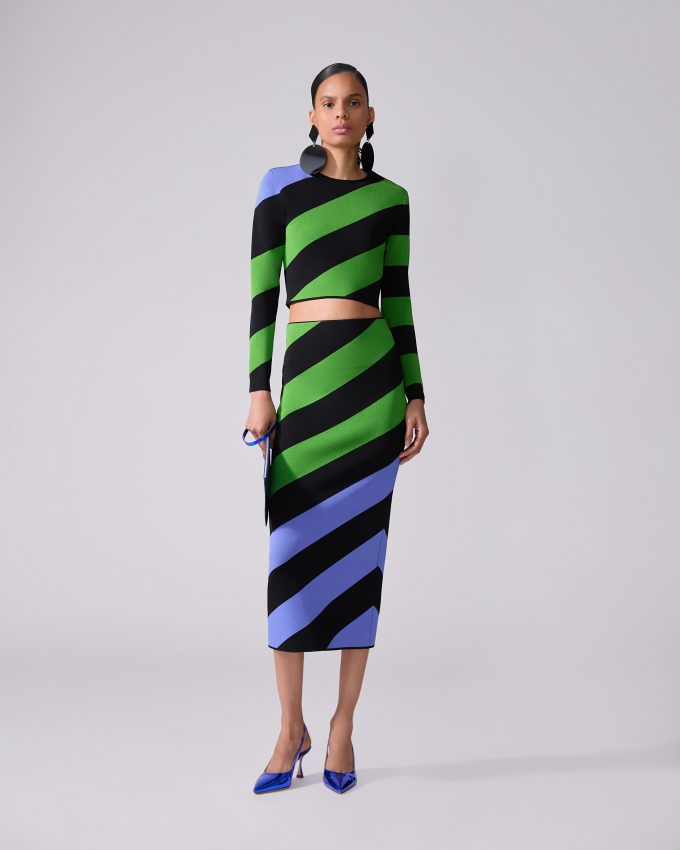 Diagonal Stripe Cropped Sweater