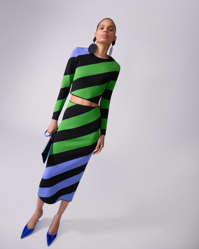 Diagonal Stripe Cropped Sweater