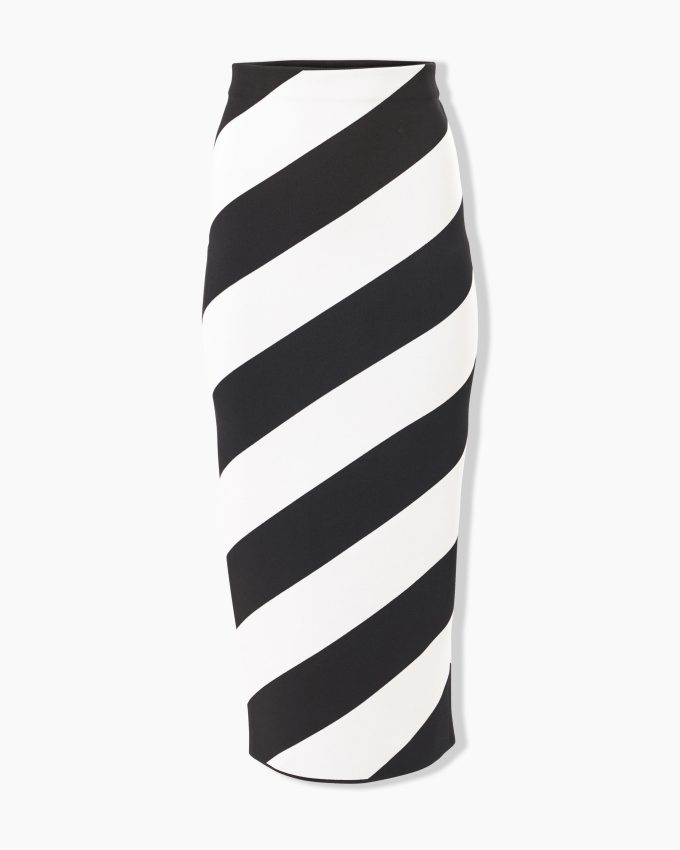 Diagonal Stripe Knit Pencil Skirt