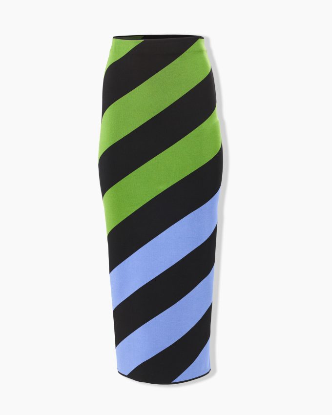 Diagonal Stripe Knit Pencil Skirt