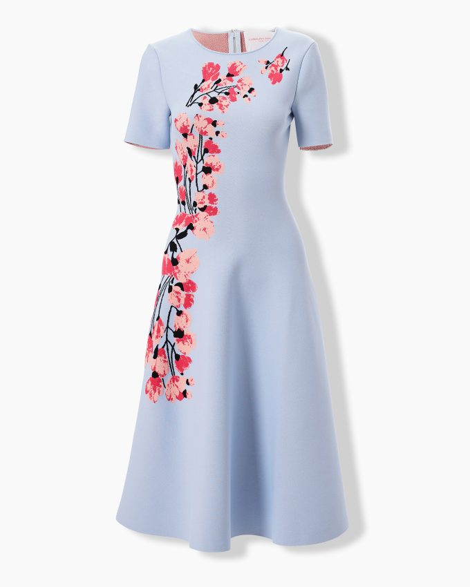 Floral-Jacquard Flare Dress
