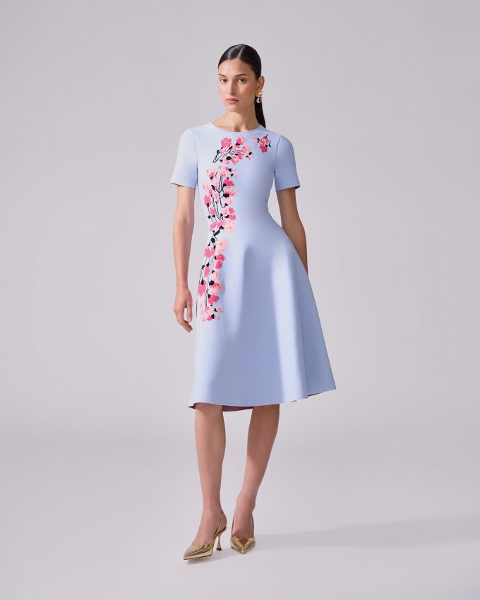 Floral-Jacquard Flare Dress