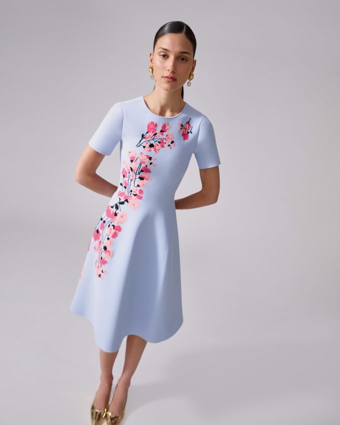 Floral-Jacquard Flare Dress