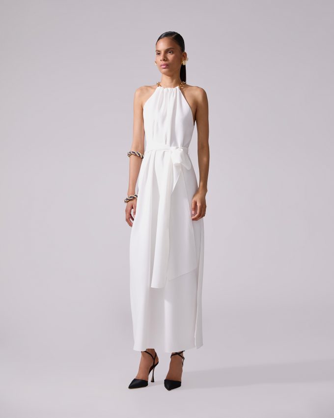 Chain-Strap Halterneck Midi Dress
