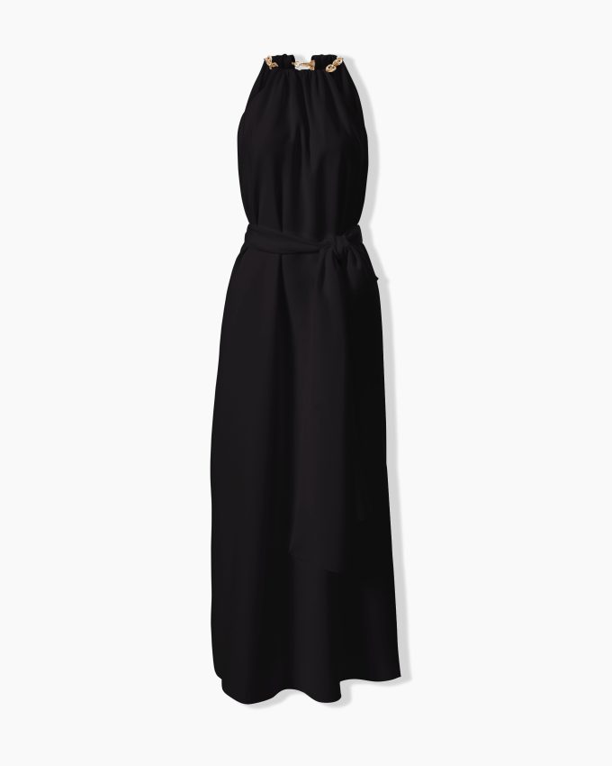 Chain-Strap Halterneck Midi Dress