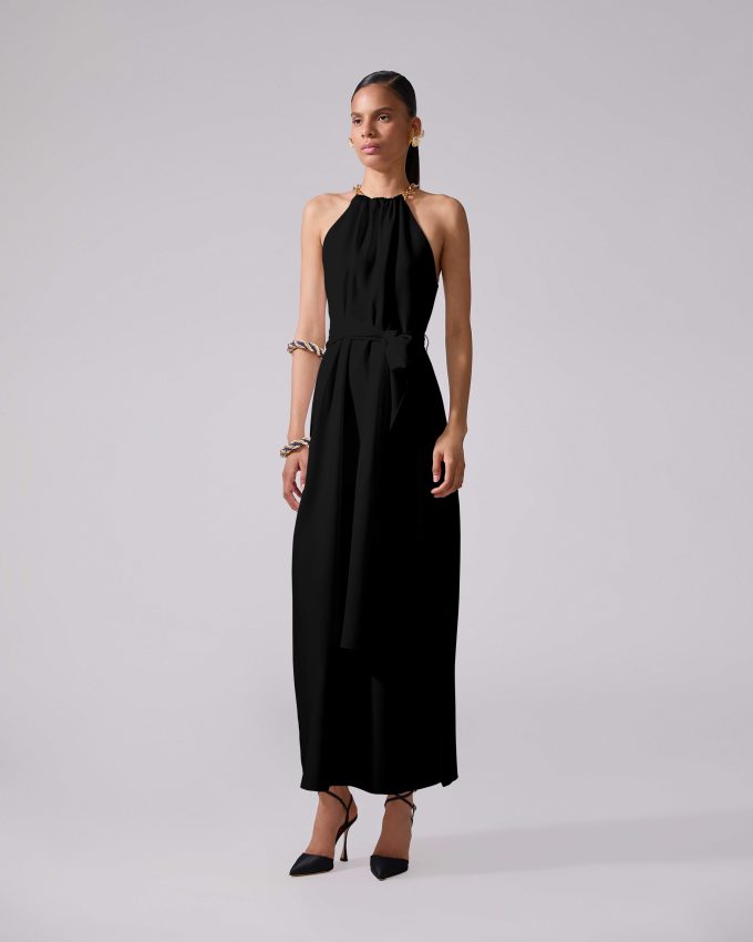 Chain-Strap Halterneck Midi Dress