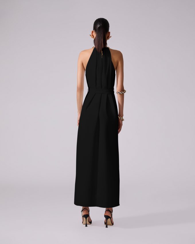 Chain-Strap Halterneck Midi Dress