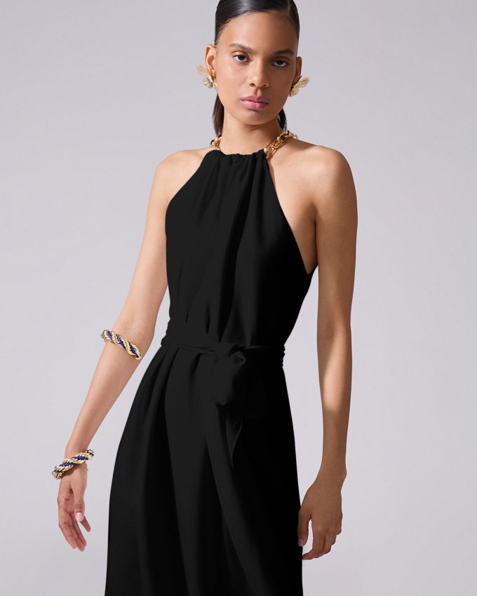 Chain-Strap Halterneck Midi Dress