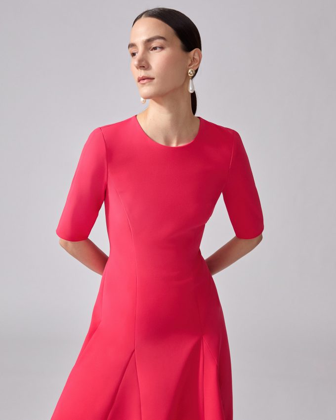 Three-Quarter Sleeve Godet Dress
