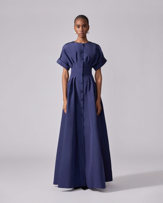 Rolled Sleeves Button-Front Gown
