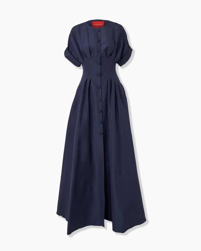 Rolled Sleeves Button-Front Gown