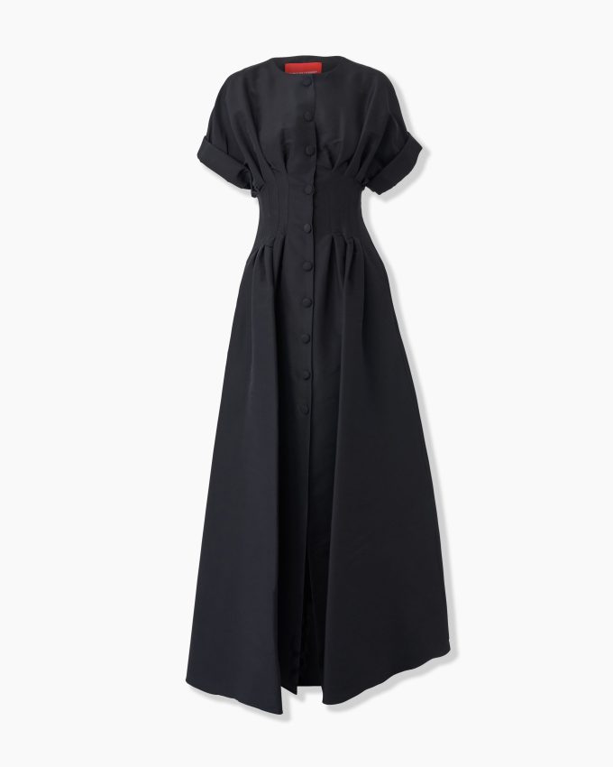 Rolled Sleeves Button-Front Gown