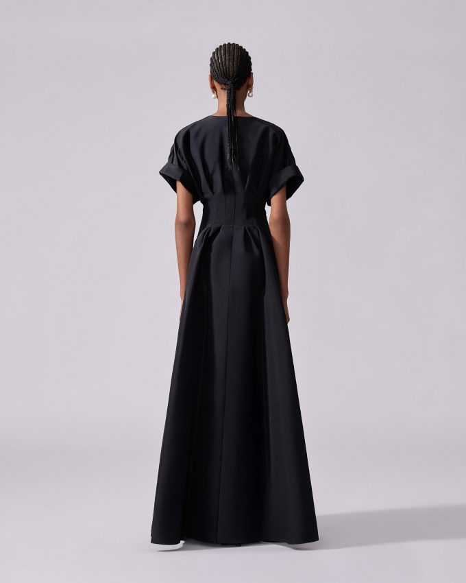 Rolled Sleeves Button-Front Gown
