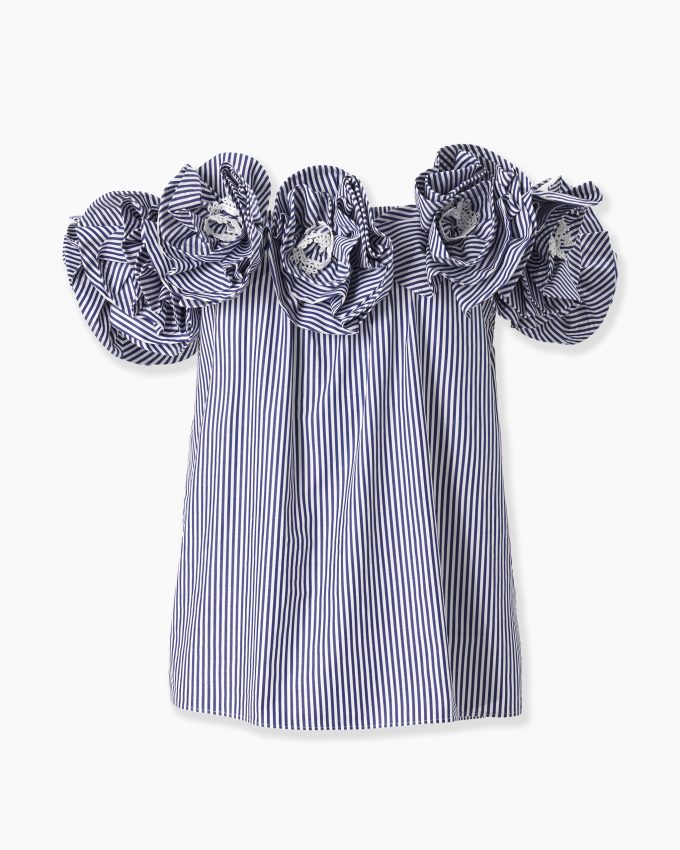 Rosette Off-Shoulder Striped Top