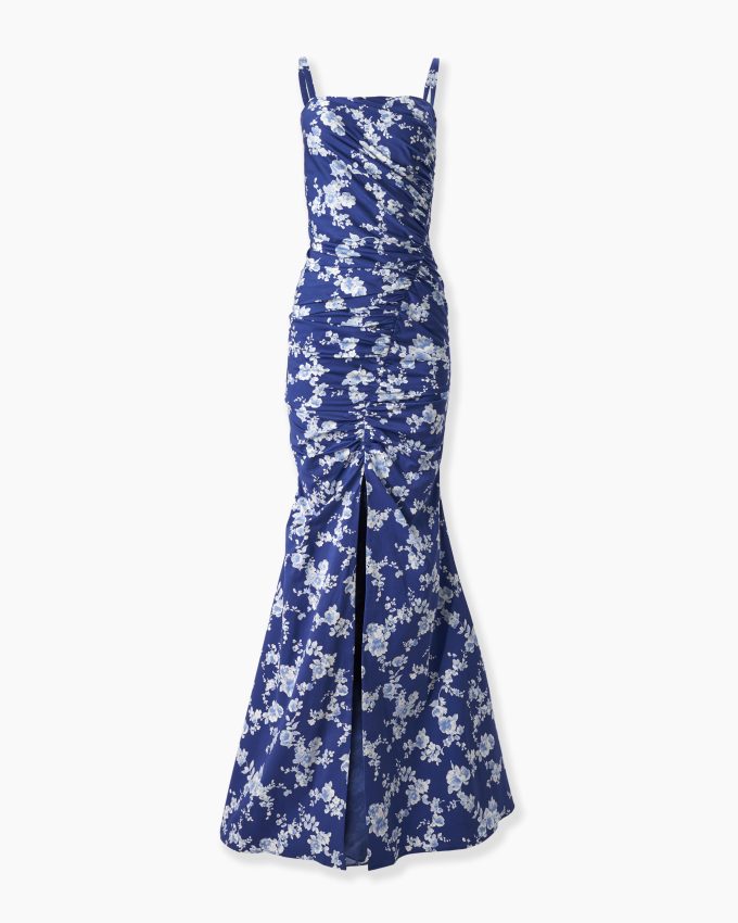 Floral-Print Gathered Gown