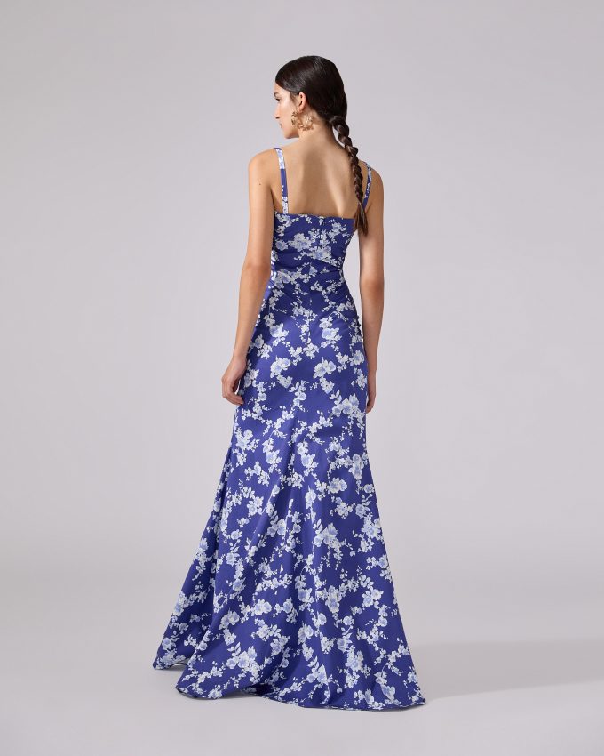 Floral-Print Gathered Gown