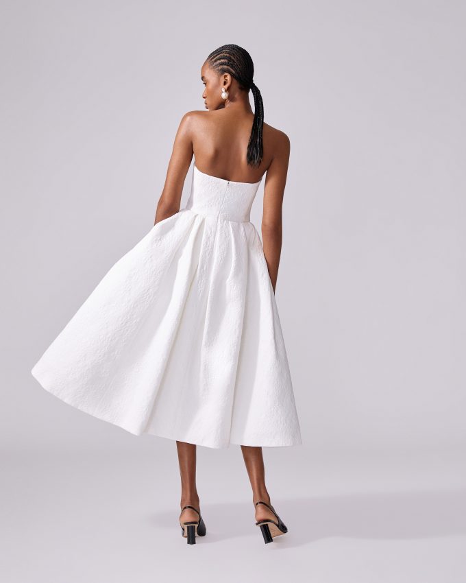 Floral Cloque Strapless Midi Dress