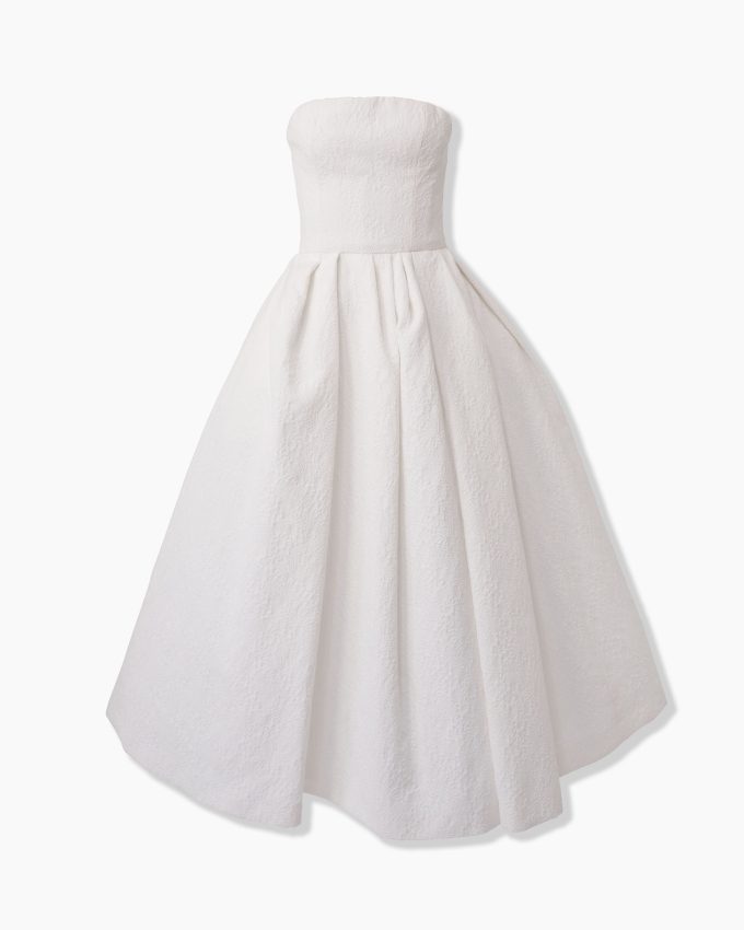 Floral Cloque Strapless Midi Dress