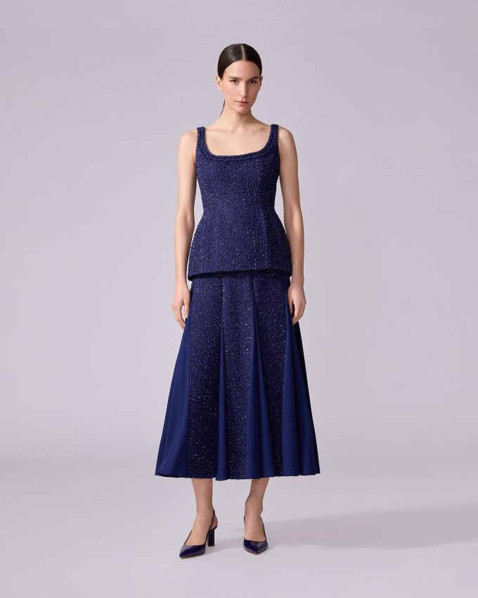 Tweed Midi Skirt with Godets