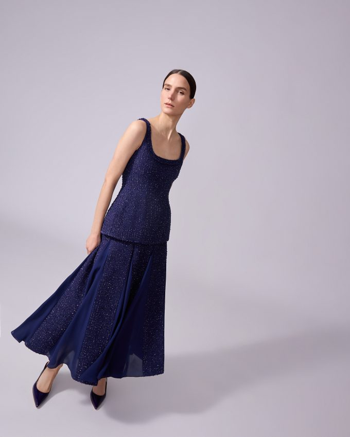 Tweed Midi Skirt with Godets