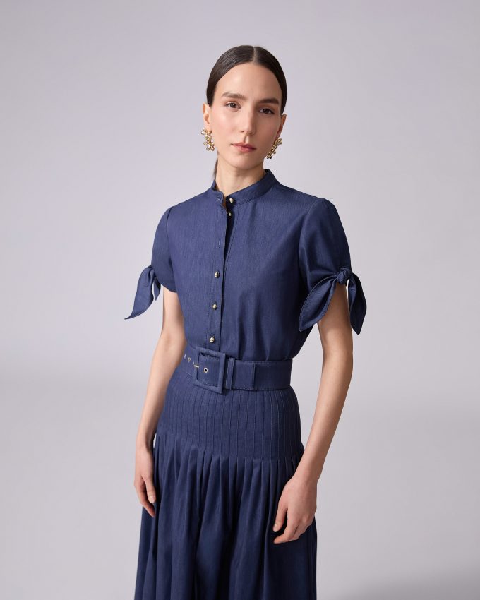 Denim Tie-Sleeve Shirt