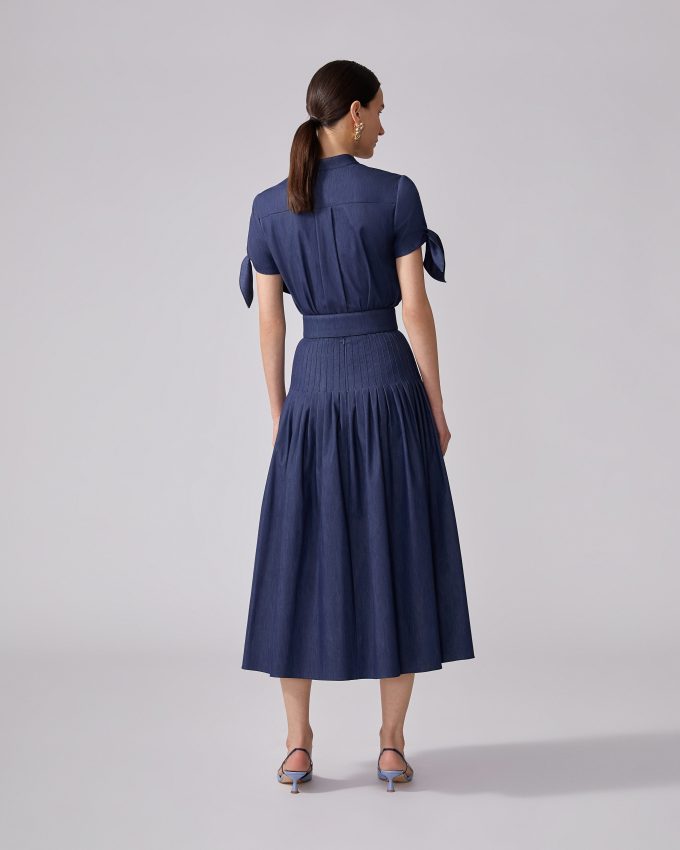 Pleated Denim Midi Skirt
