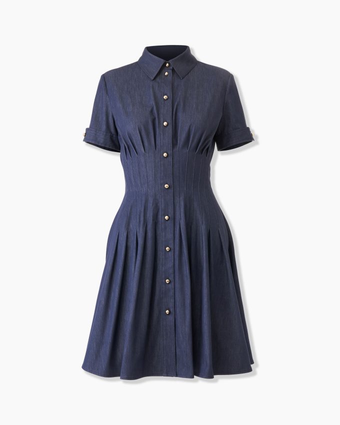 Pleated Denim Mini Dress
