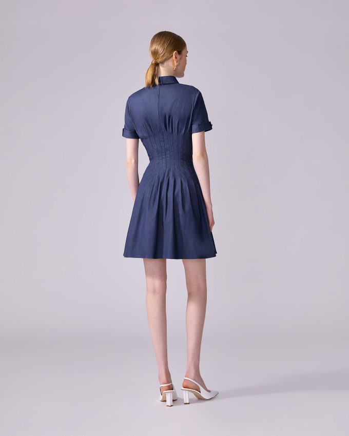 Pleated Denim Mini Dress