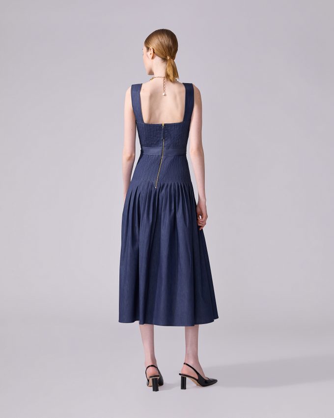 Pleated Denim Midi Dress