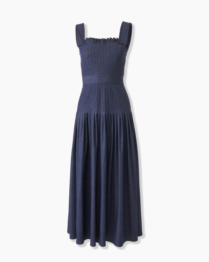 Pleated Denim Midi Dress