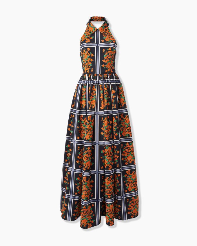 Floral-Print Halterneck Ball Gown