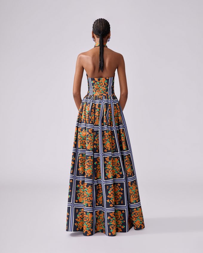 Floral-Print Halterneck Ball Gown