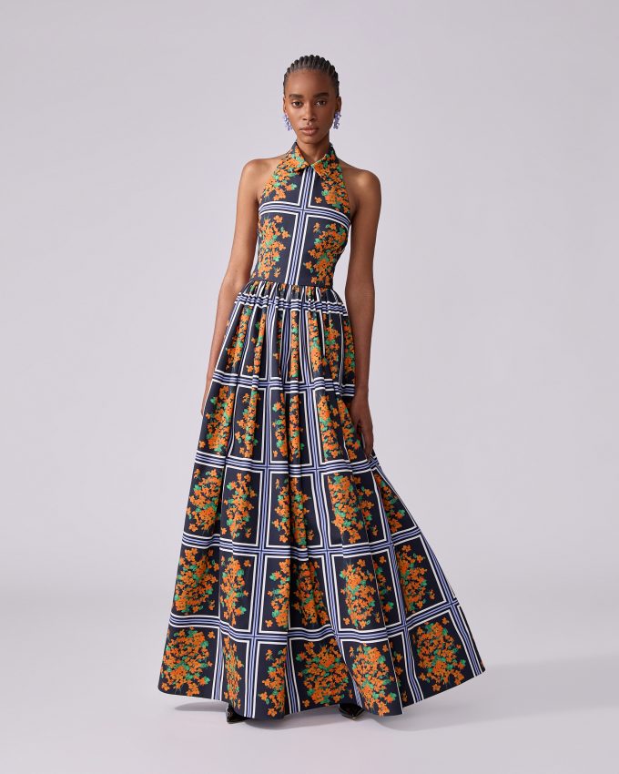 Floral-Print Halterneck Ball Gown