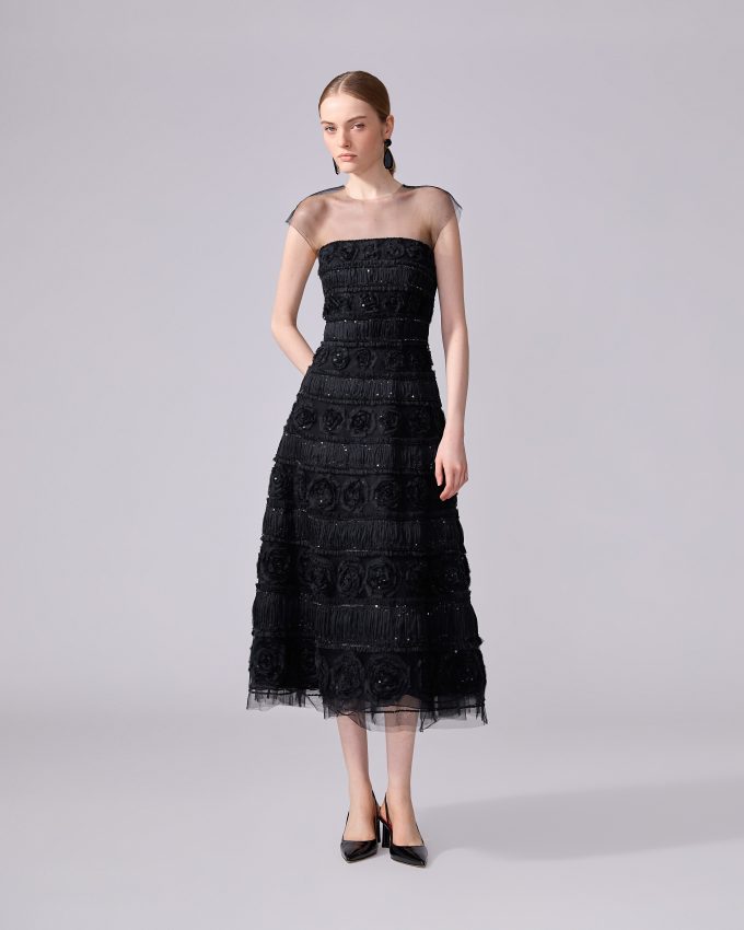 Embroidered Tulle Midi Dress