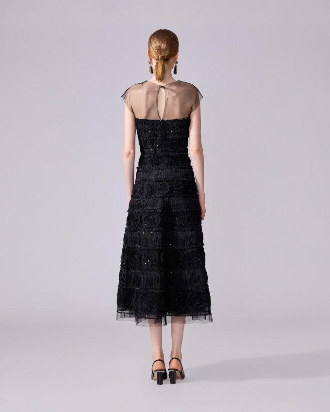 Embroidered Tulle Midi Dress