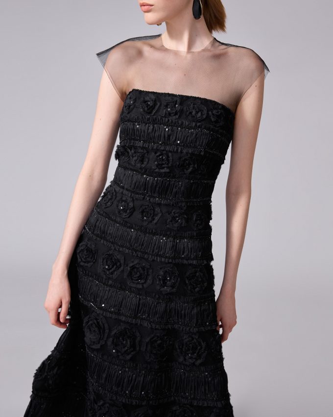 Embroidered Tulle Midi Dress