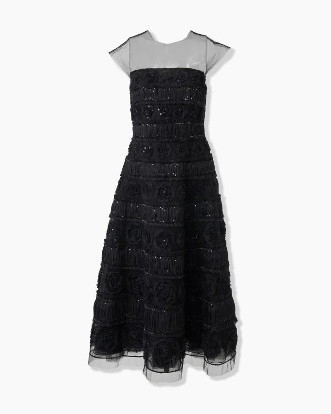 Embroidered Tulle Midi Dress