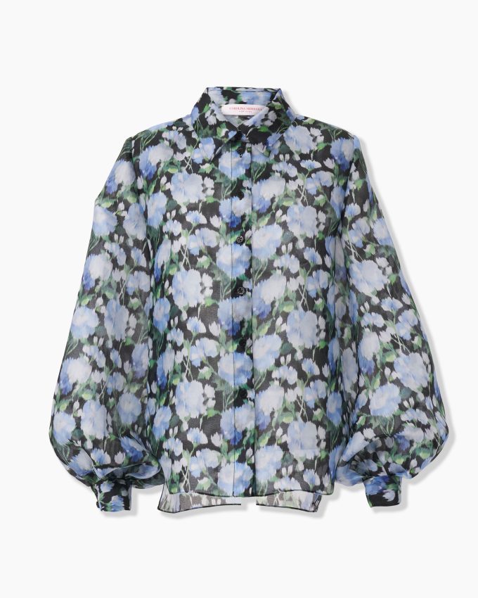 Peony-Print Organza Shirt