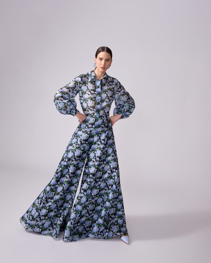 Peony-Print Palazzo Pants