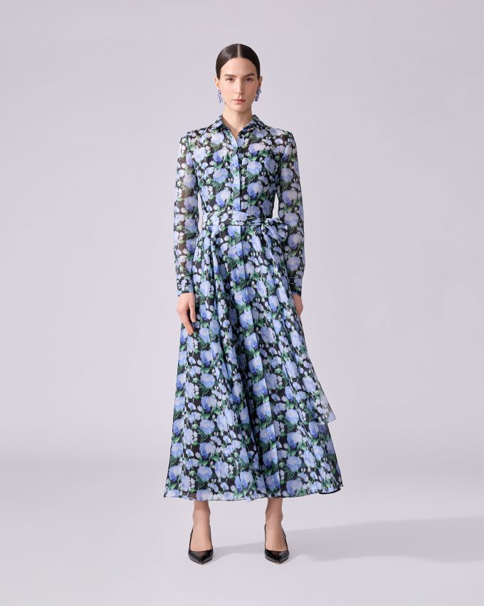 Peony-Print Trench Dress