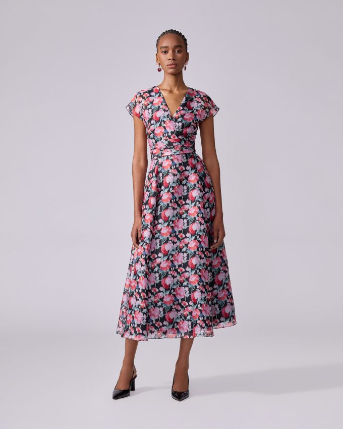 Peony-Print Midi Dress