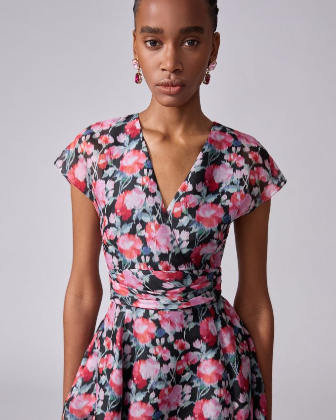 Peony-Print Midi Dress