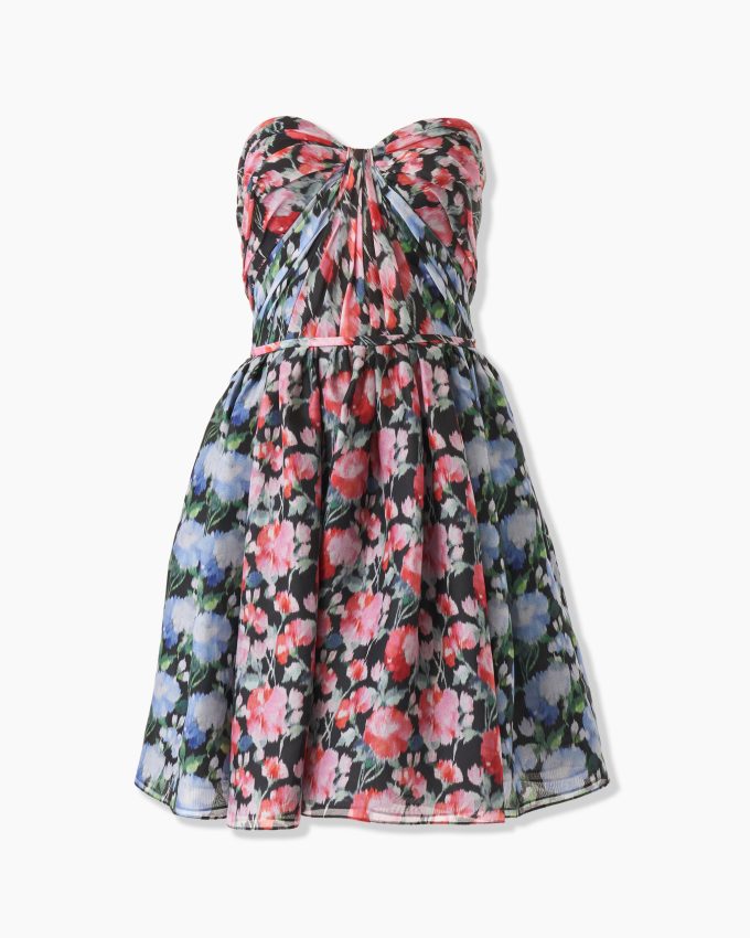 Color-Blocked Peony-Print Mini Dress