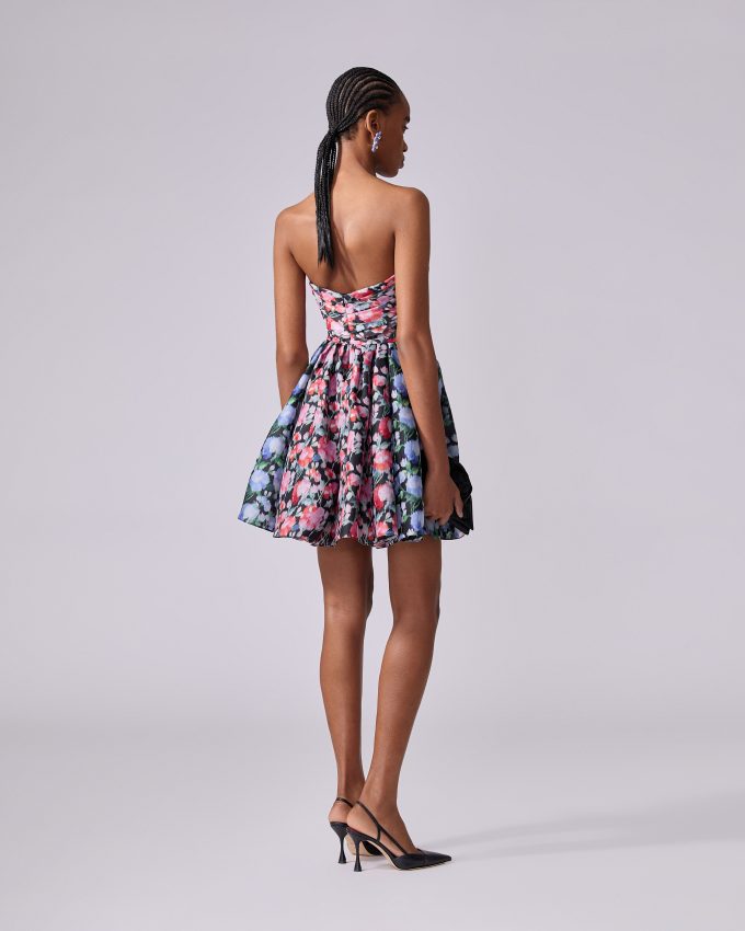 Color-Blocked Peony-Print Mini Dress