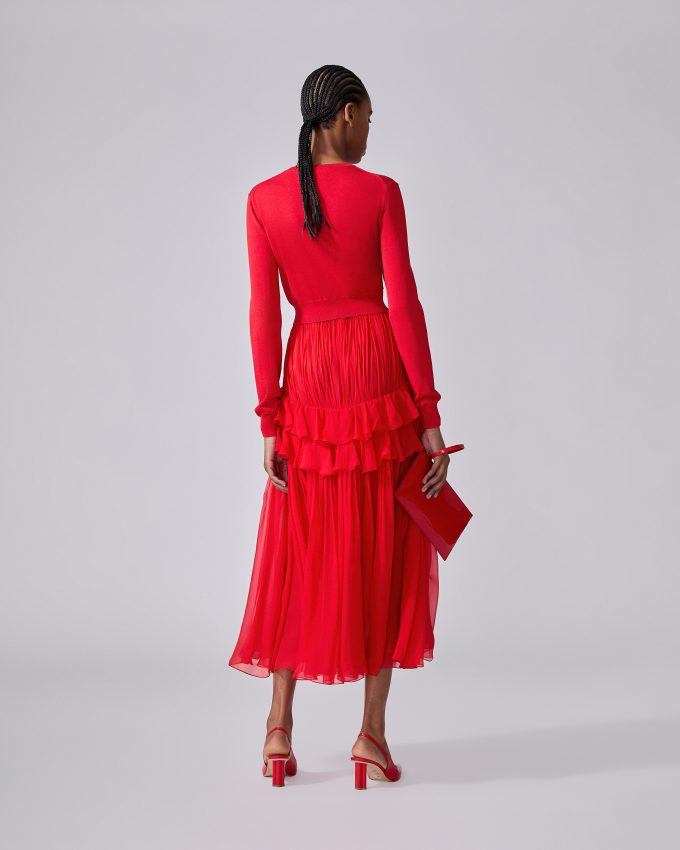 Pleated Chiffon Midi Skirt
