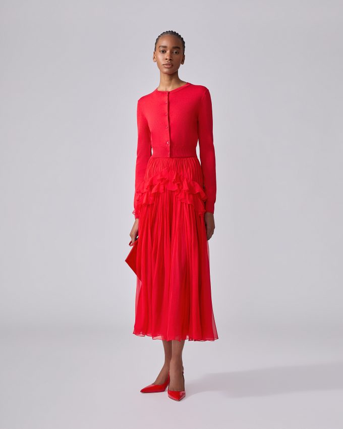 Pleated Chiffon Midi Skirt