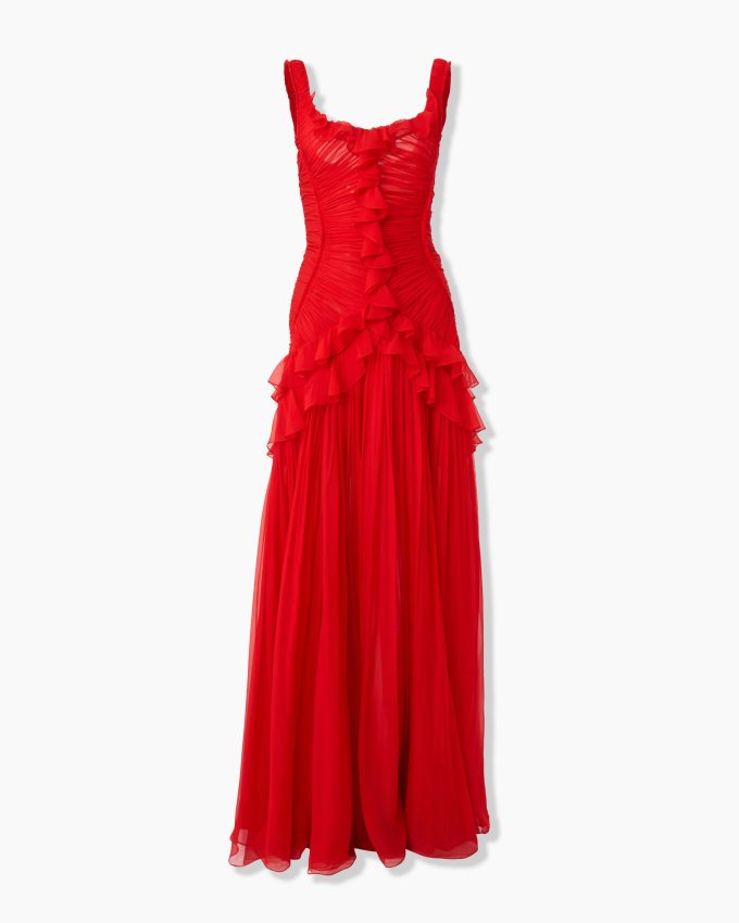 Pleated Chiffon Evening Gown