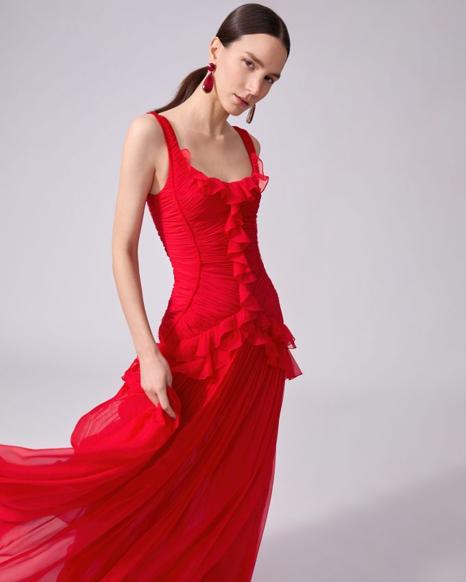 Pleated Chiffon Evening Gown